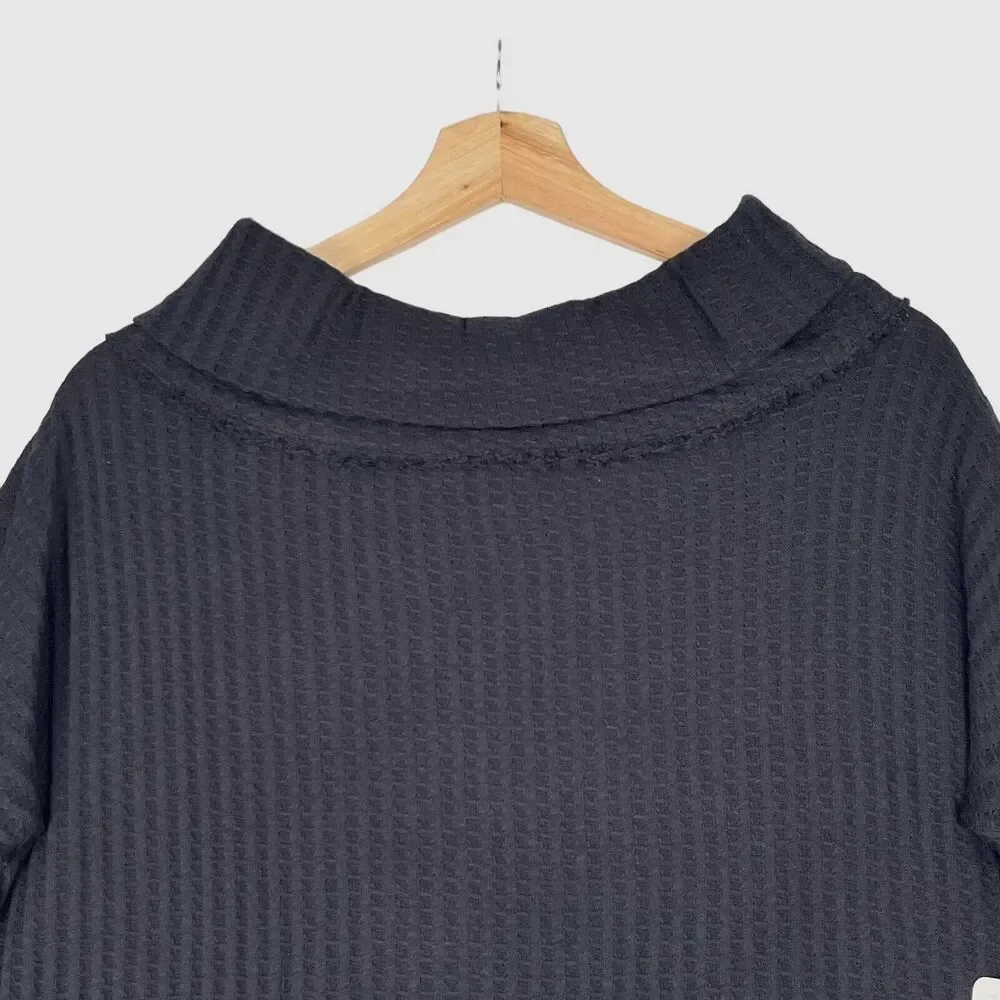 Free People Juicy Long Sleeves Top Sz XS Oversized Black Knit Thermal Tunic Boho